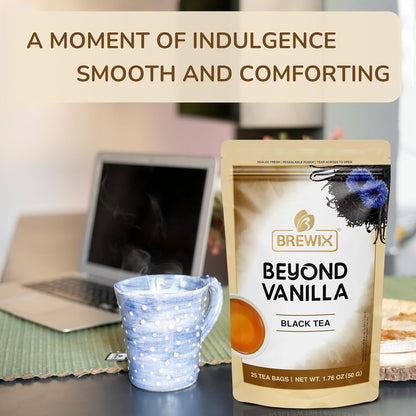 BREWIX, Vanilla Caramel Dessert Tea (25 Pyramid Black Tea Bags) | Naturally Flavored, Caffeinated & Sugar-Free | A Cozy & Indulgent Brew for Anytime Cravings