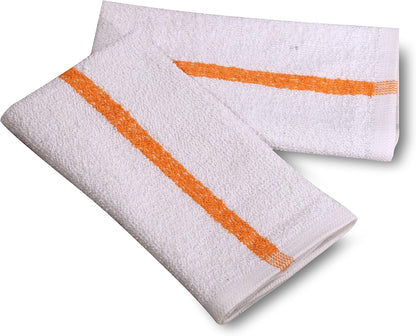 120 PC New Cotton Blend White Restaurant Bar Mops Kitchen Towels (10 Dozen ) (120, Gold Stripe), 32 Oz