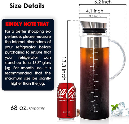 Aquach 68 Oz Cold Brew Coffee & Iced Tea Maker – Airtight Lid for Freshness Up to 2 Weeks, Dishwasher Safe