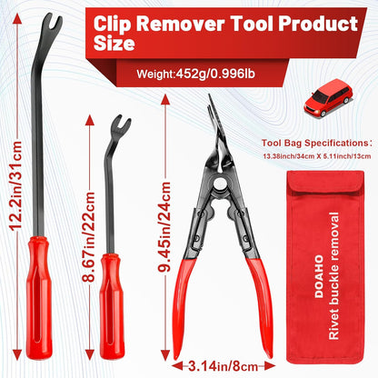17Pcs Mechanic Hook and Pick Tool Set & Car Trim Removal Kit with Fastener Clip Pliers,Rivet Puller,Magnetic Pickup,Gasket Scraper,Non-Scratch Plastic Pry Tools for Automotive Repair-Red
