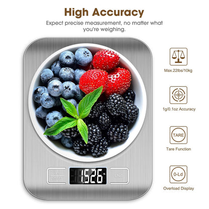 Mik-Nana Food Scale, 22lb Digital Kitchen Scale Weight Grams and Oz for Baking and Cooking, 1g/0.1oz Precise Graduation, Easy Clean Stainless Steel