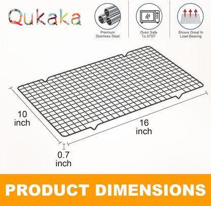 2PCS Cooling Racks for Cooking and Baking - 10" x 16"Heavy Duty Stainless Steel Wire Rack for Baking, Grilling, Roasting - Oven & Dishwasher Safe - Fits Half Sheet Pan（Black）