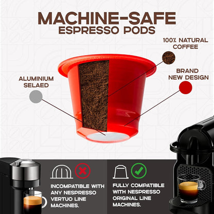 FORTISIMO Espresso Pods Variety Pack - 100 Count Espresso Capsules - Compatible with Nespresso Original Line Machines - Authentic and Refined Taste Freshly Packaged in Italy