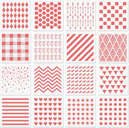 6x6in Cookie Stencils for Royal Icing Cookies Sugar Cookie, 16 Pcs Reusable Plastic Biscuit Cake Stencils with Checkered Buffalo Plaid Star Dots Shape for Airbrush Baking Craft Drawing DIY Art Decor