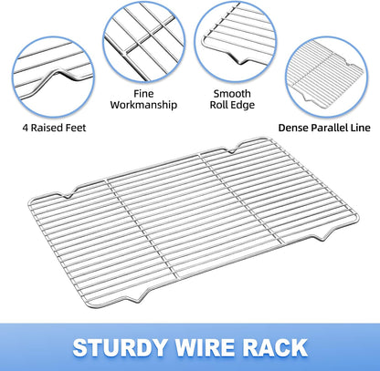 Baking Sheet with Wire Rack Set (1 Baking Pan + 1 Cooling Rack), 16 x 12 x 1 Inch Stainless Steel Cookie Sheet Pan Toaster Oven Tray with Rack, Non-stick & Dishwasher Safe