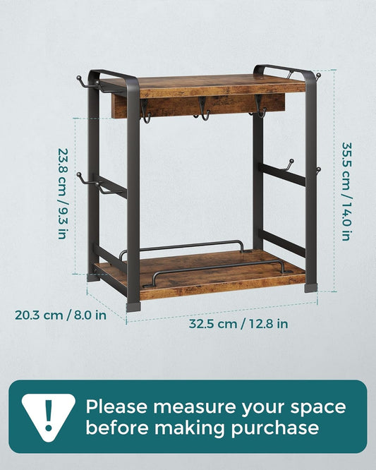 OROPY Wooden Coffee Bar Organizer with 14 Mug Hooks, 2 Tier Countertop Coffee Mug Holder Stand for Cups, Mugs, Syrups, Accessories