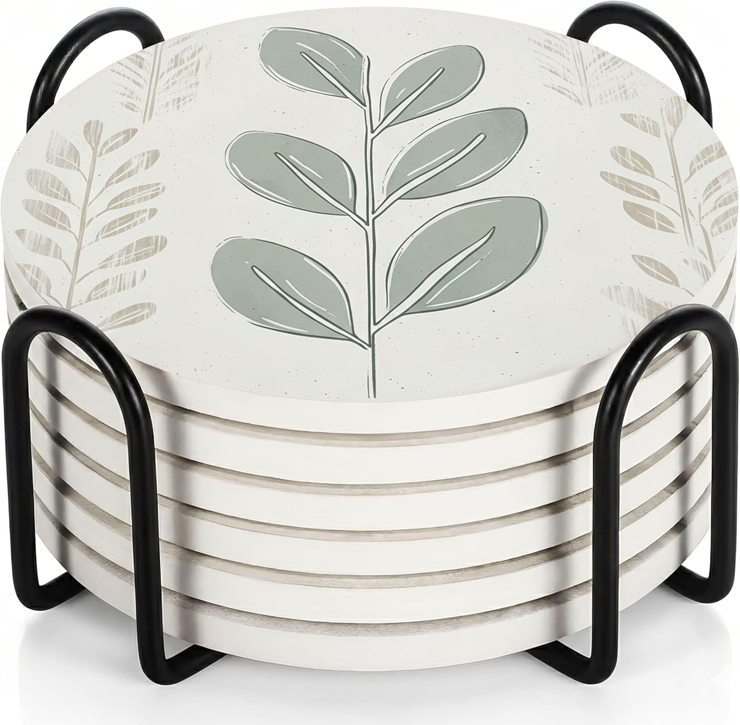 VEYRO Coasters Set of 6 for Drinks – Absorbent Ceramic Stone Drink Coasters with Cork Backing for Coffee Table & Desk, Modern Boho Look Cup Coaster Set, Housewarming Gift for New Home