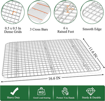 P&P CHEF 17.5 Inch Baking Sheet and Rack Set, Stainless Steel Cookie Sheets Oven Baking Pans Trays with Cooling Racks for Cooking & Roasting, Oven & Dishwasher Safe, (4Pcs)