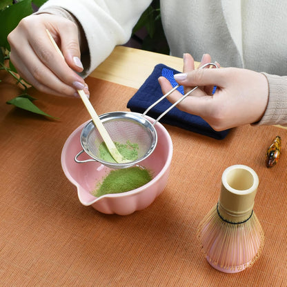 Artcome 7 Pcs Japanese Matcha Tea Set - Matcha Bowl with Pouring Spout, Matcha Whisk, Tea Scoop, Whisk Holder, Handmade Matcha Ceremony Kit For Japanese Tea Ceremony, Rose
