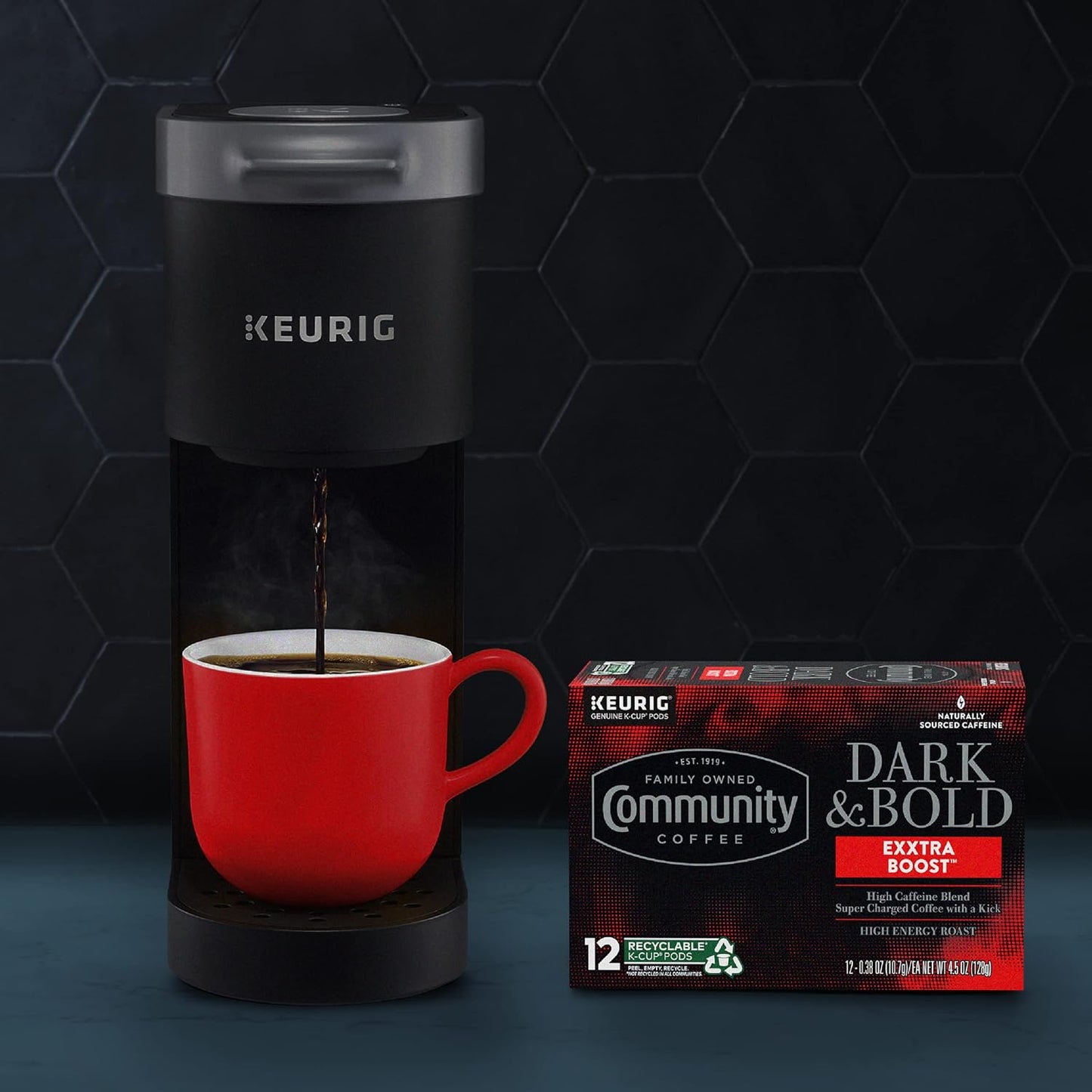 Community Coffee Dark & Bold Exxtra Boost 72 Count Coffee Pods, Compatible with Keurig 2.0 K-Cup Brewers, 12 Count (Pack of 6)