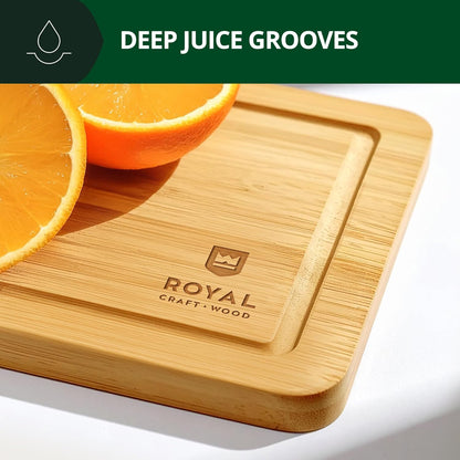 Wooden Cutting Boards for Kitchen Meal Prep & Serving - Bamboo Wood Cutting Board Set - Charcuterie & Chopping Butcher Block for Meat - Kitchen Gadgets Gift