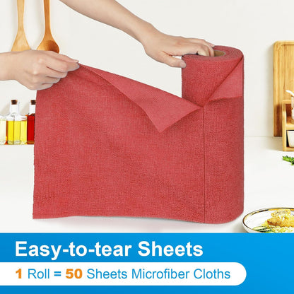 Microfiber Cleaning Cloth, 50 Sheets Shop Towels Commercial Grade Washcloths Lint-Free Clean Rags Bulk Towels for Cars Mechanic Restaurant Garage Housekeeping, 11.5"x 11.5", Red