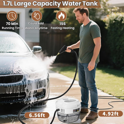 Handheld Steam Cleaner for Home, 2500W High Temperature Pressurized Machine, 1.7L Water Tank, Handle-controlled Steam Output, Portable Cleaning Steamer for Car, Bed Bugs, Furniture, Grout (White)
