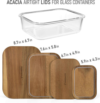 Natural Acacia Lids Set for Food Storage Glass Containers (4pcs) - Lids are compatible with all Glass Food Storage Containers Sets