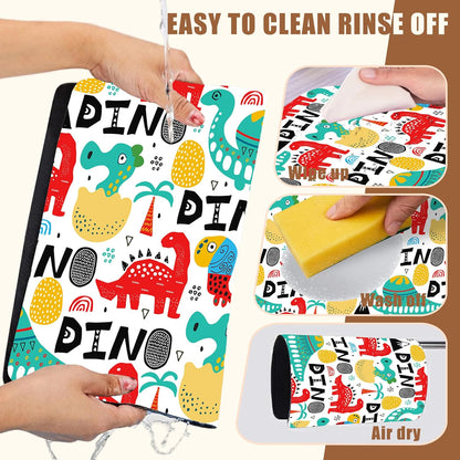 Dinosaur with Palms and Eggs Coffee Mat Absorbent Dish Drying Mat for Kitchen Counter Hide Stain Rubber Backed Coffee Bar Accessories Fit Under Espresso Machine Dish Drainer, 15.7 x 23.6 Inch