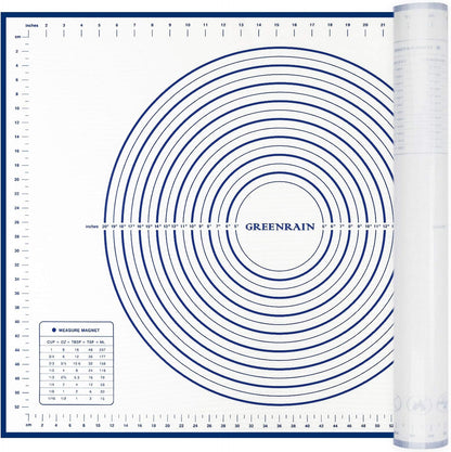 Silicone Pastry Mat Extra Thick Large Non Stick Baking Supplies Kitchen Counter Cooking Rolling Dough Sheet Pie Crust Sourdough Bread Oven Liner with Measurement (XXL-24''(W)*32''(L), 2#Blue)