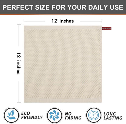 Kitinjoy 100% Cotton Kitchen Dish Cloths, 6-Pack Waffle Weave Dish Towels for Drying Dishes Super Soft Absorbent Quick Drying Dish Rags, 12 X 12 Inches, Beige