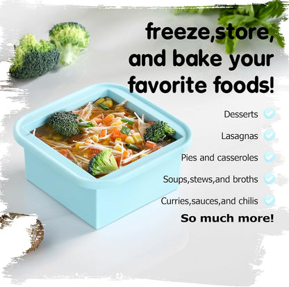 2-Cup Silicone Freezer Trays with Lids – Perfect for Meal Prep, Portion Control, and Easy Freezing-Meal Prep Container Molds for Soup,Leftovers (Aqua, 4 Pack)