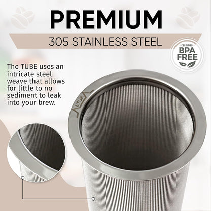 Altura The TUBE+ Cold Brew Coffee Maker and Tea Infuser for Wide Mouth Mason Jars - Stainless Steel Cold Brew Filter Strainer for Iced Coffee, Fruit Water & More - (64oz/2qt)