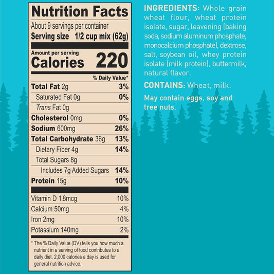 Krusteaz Protein Pancake Mix, Buttermilk Pancake Mix, 100% Whole Grain Flour & 15g of Protein Per Serving, Also Makes Waffles, Just Add Water (1.25 Pound (Pack of 4))