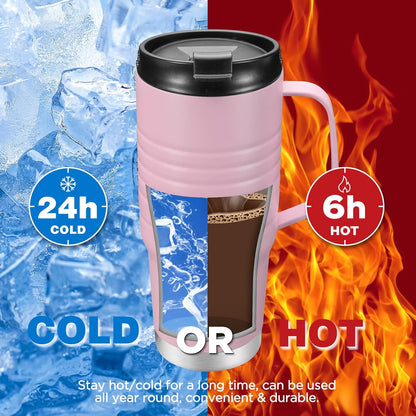 HAUSHOF 24 oz Travel Mug with Handle, Stainless Steel Vacuum Insulated Coffee Double Wall Travel Mugs with Leakproof Lid, BPA Free