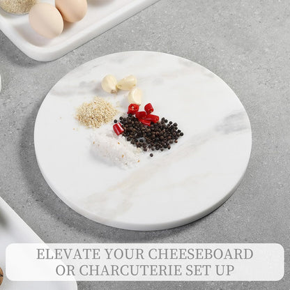 Koville African Natural Marble Cutting Board for Kitchen, 11inch Round Hand Crafted Marble Slab for Cheese, Charcuterie, Pastry Board - Wedding Gift, House Warming Gift(OYSTER WHITE)