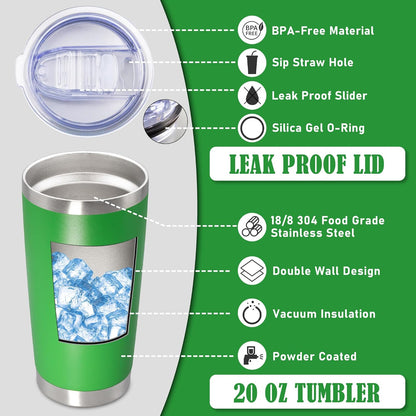 20 oz Tumbler Coffee Tavel Tumblers Bulk with Lid Stainless Steel Double Wall Vacuum Insulated Mug Powder Coated Cups fit Car Cupholder for Hot and Cold - Green, 1Pack