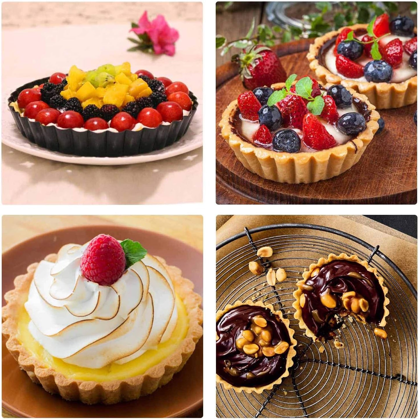 Beasea 4 Inch Mini Quiche Pan Set of 6, Non-Stick Tart Pan with Removable Bottom Round Mini Pie Pans for Oven Baking, Quiche Cheese Cakes