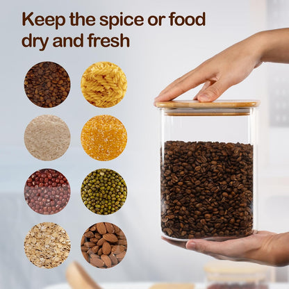 122oz Airtight Glass Square Storage Canister with Bamboo Lid Set of 1 (3600ml) Gallon Glass Jars Large Kitchen Canister for Sugar, Flour, Cookies and Coffee beans (‎with Black Lable)