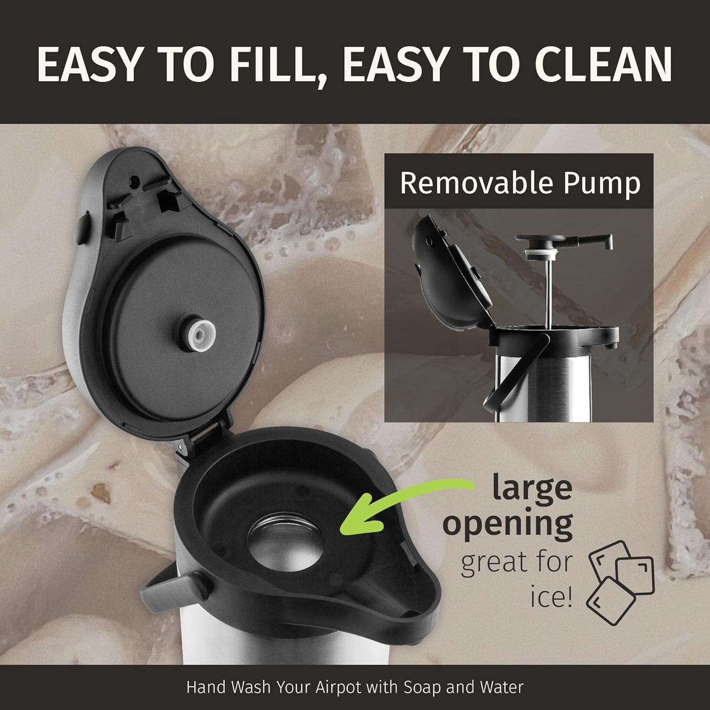 Cresimo Coffee Carafe with Pump - 102oz / 3L Airpot 12 Hours Large Hot Water Carafe, Cocoa Dispenser for Parties - Tea Flask, Insulated Stainless Steel Air Pots for Hot Beverage Dispenser -Coffee Pump