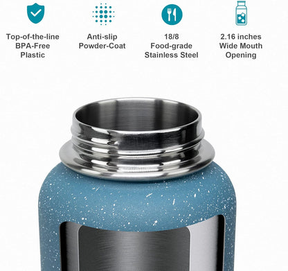 BUZIO 40 oz Water Bottle Insulated with Straw & 3 lid and Carrying Pouch, Leak Proof Anti-Slip Stainless Steel Water Flask Jug, Cold for 48 Hrs Double Vacuum Thermo Canteen, BPA-Free, Starry Indigo