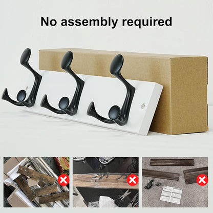 SKOLOO 17-Inch White Wood Coat Rack Wall Mount with 3 Triple Hooks - Ideal for Family Entrances, Classrooms, and Pet Supplies Storage - Perfect Coat Hooks for Wall, Pack of 2
