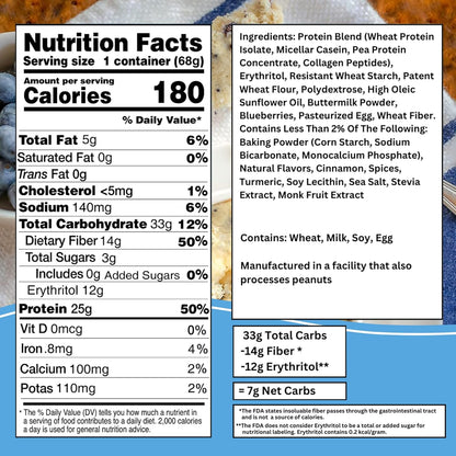 Bootylicious | High-Protein Muffin | 25g Protein, 7g Net Carbs, 2.32-2.75oz Cup, 12-Pack (Blueberry)