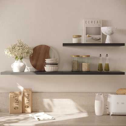 Wall Shelf Set of 3, Black Floating Shelves 24 in W x 10 in D x 1 in H, Wooden Floating Wall Shelf with Invisible Brackets for Living Room/Bedroom/Bathroom/Kitchen Storage and Decor