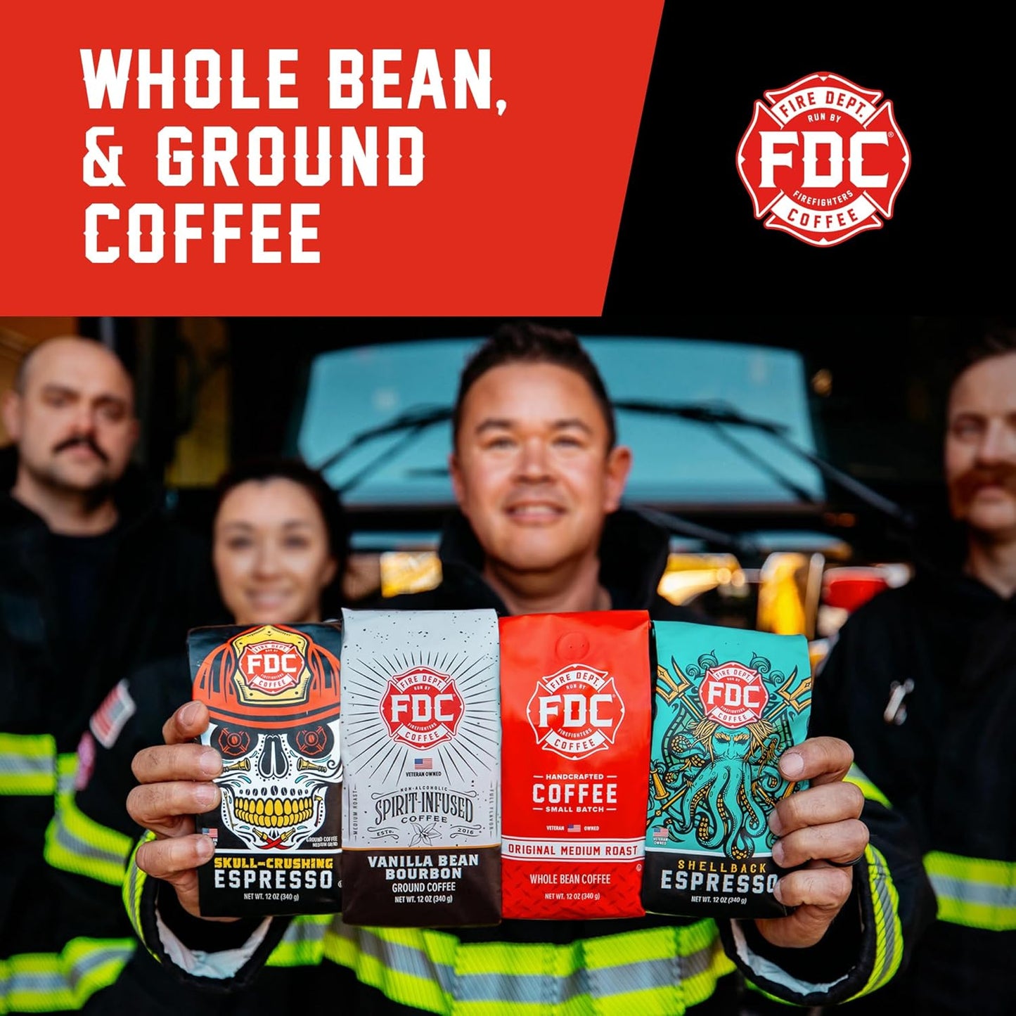 Fire Department Coffee - Gives Back to Firefighters - Sweet & Smooth Donut Shop Ground Coffee - Medium Roast - Roasted in the USA - Veteran Owned - 12 oz