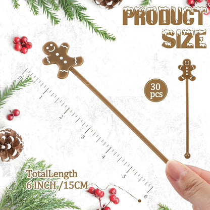 30 Pcs Christmas Drink Stirrers Xmas Stir Stick Holiday Coffee Swizzle Stick Reusable Plastic Hot Cocoa Bar Chocolate Decoration Cocktail Mixer(Gingerbread Man,Cute Color)