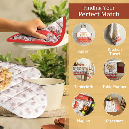 Maison d' Hermine Oven Gloves 100% Cotton Oven Mitt 7" x 13" with Loop Heat Resistant, BBQ, Cooking Gloves, Baking, Grilling, Kitchen, Handling Hot Pans (Pack of 1, Bagatelle)