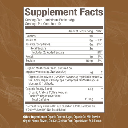 OM MUSHROOM SUPERFOOD Coffee Latte Blend Mushroom Powder, Single Serve, 10 Count, Lion's Mane, Cordyceps, Reishi, Chaga, Energy & Mental Clarity Support Supplement