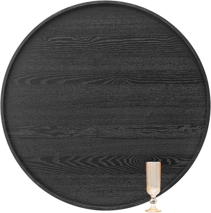 30 inch Round Solid Wood Serving Tray Extra Large Tea Coffee Snack Food Meals Serving Plate Non-Slip Kitchen Party Bar Server Ottoman Tray Breakfast Tray with Raised Edges Black
