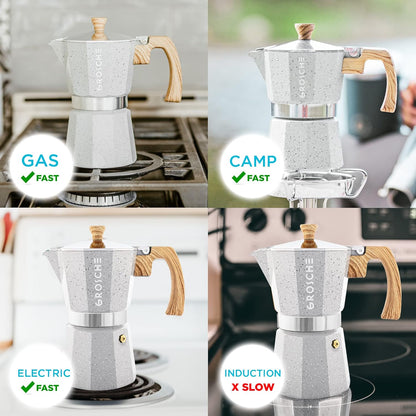GROSCHE Milano Moka pot, Stovetop Espresso maker, Greca Coffee Maker, Stovetop coffee maker and espresso maker percolator (Grey, 6 cup)