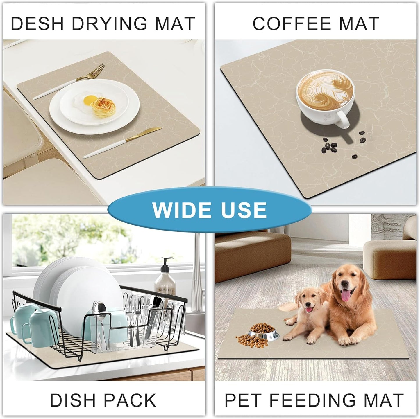 Golener Coffee Bar Mat,Under Coffee Maker Mat,23"x15"Coffee Tray Mat Under Coffee Machine,Rubber Coffee Maker Mat,Under Appliance Mats,Silicone Hot Mat for Coffee Machine,Dish Drying Mat, Marble Beige
