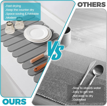 Extral Large Quick Dry Stone Drying Mat for Kitchen Counter,24"(L)x16"(W) Collapsible Eco-Friendly Absorbent Diatomaceous Earth Mat for Dishes Cups,Dish Drying Mats (Medium gray-Ellipse, 24x16 inch)