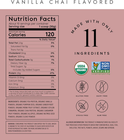 Truvani Vegan Pea Protein Powder | Vanilla Chai | 20g Organic Plant Based Protein | 10 Servings | Keto | Gluten & Dairy Free | Low Carb | No Added Sugar