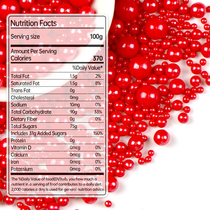 Red Pearl Sugar Sprinkles for Cake Decorating, Mix Size, Edible Candy Pearls Cupcake Toppers, Baking Edible Cake Decorations for Kid's Birthday Christmas Wedding Party, 150g/5.29oz