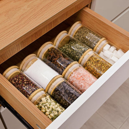 8oz Glass Food Storage Jars, Glass Jars with Bamboo Lids, Kitchen Storage Jars, Set of 12, Canisters with Airtight Lids for Spice, Coffee, Cookie, Pantry Organizers