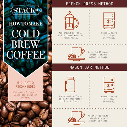 Organic Cold Brew Coffee Coarse Ground 1 LB - Colombian Supremo Reserve Flavor Dark Roast Coarse Grind - 100% Arabica Beans - Handcrafted, Single Origin, Micro Roast, Direct Trade – By Stack Street