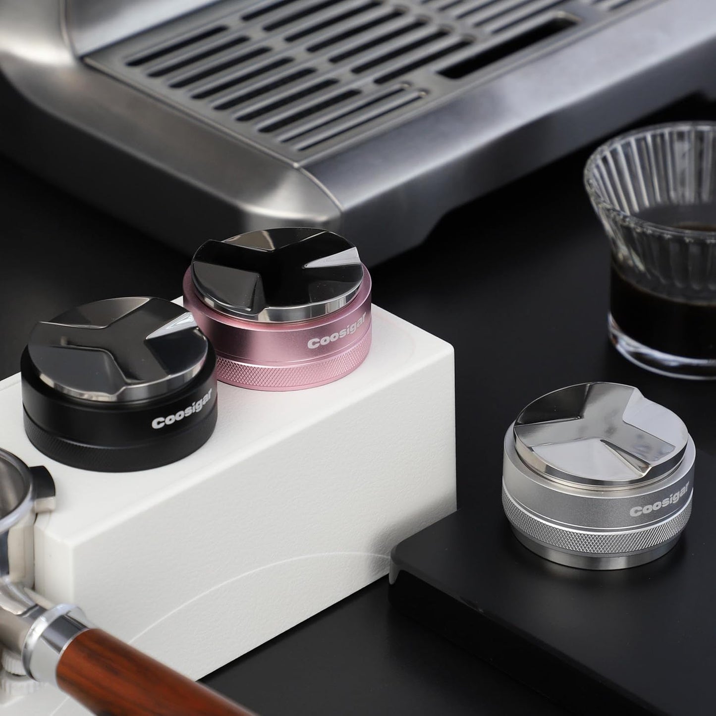 51mm Coffee Distributor and Tamper,Dual Head Coffee Leveler Fits for Delonghi 51mm Portafilter,Professional Espresso Hand Tamper.(Silver)
