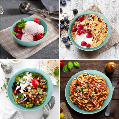 6.2'' Bamboo Fiber Cereal Bowls Set of 6, Soup Bowls 24 Oz for Serving Salad, Snack, Side Dishes, Colourful Oval Lightweight Bowls for Breakfast, Lunch and Dinner, Dishwasher&Freezer Safe (Turquoise)