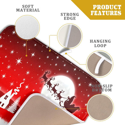 Christmas Reindeer Moon Star Red Dish Drying Mat for Kitchen Counter,White Xmas Tree Castle Drying Mat 16 x 18 Inch with Absorbent Reversible Microfiber Dish Drying Pad for Coffee Bar