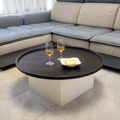 34 * 34 High-End Light Luxury Leather Round Oversized Tray - Ottoman Coffee Food Serving for Family Dinner, Outdoor Picnic & Party Essentials | Versatile Home Decor Tray (34 inch Black)